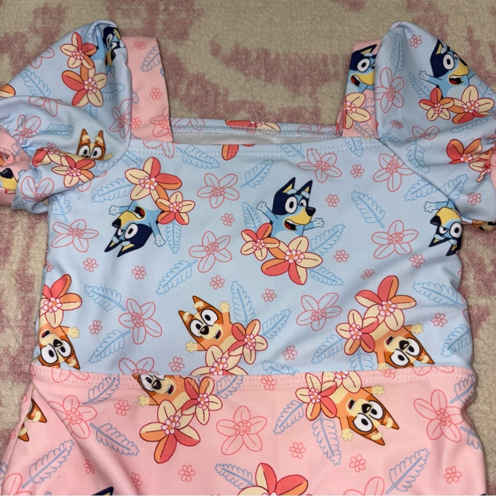 Bluey Blue and Pink Floral One-Piece Swimsuit Baby Girl 12M - Picture 8 of 10